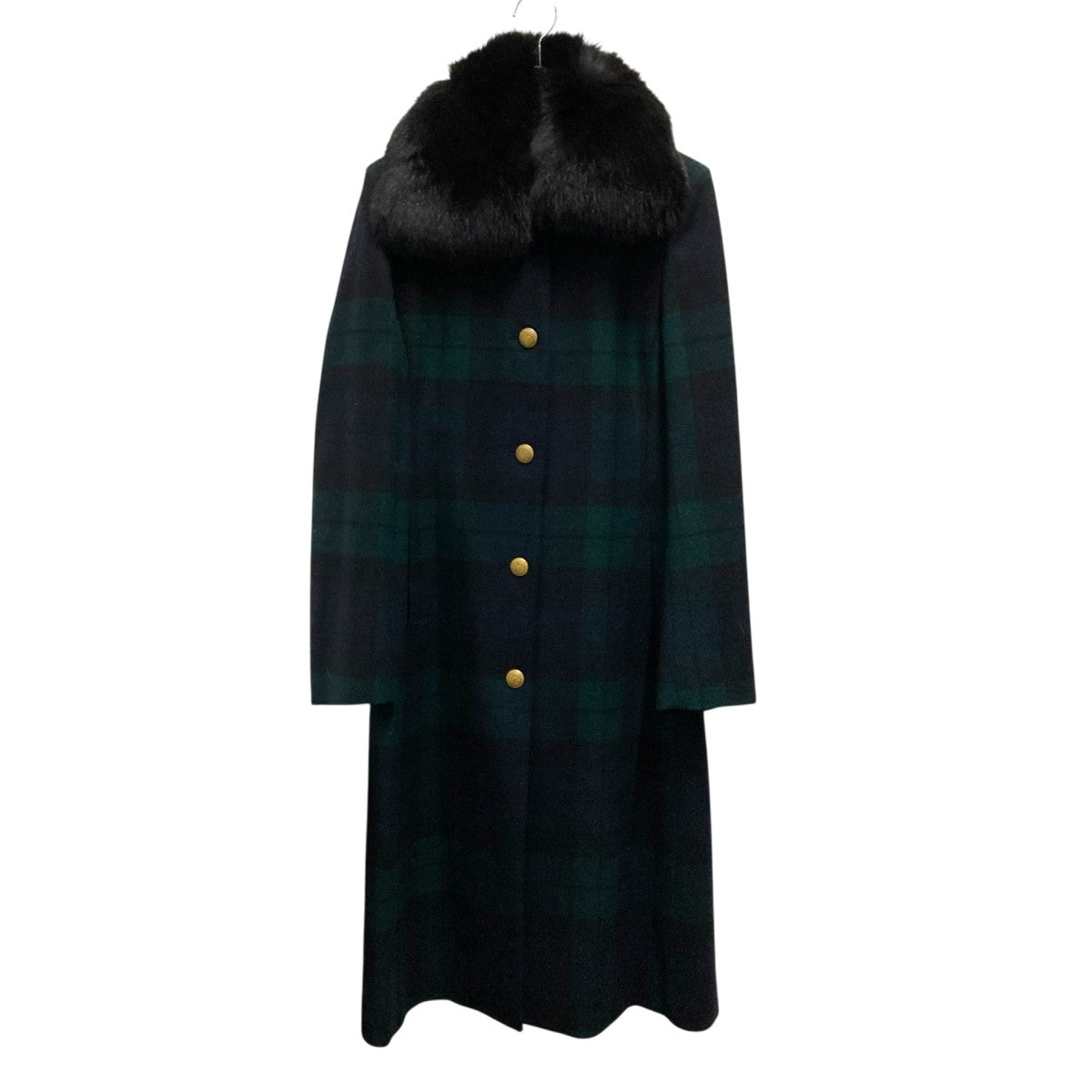チェックフォックスファー付きロングコート