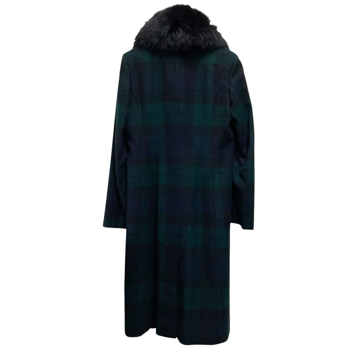 チェックフォックスファー付きロングコート