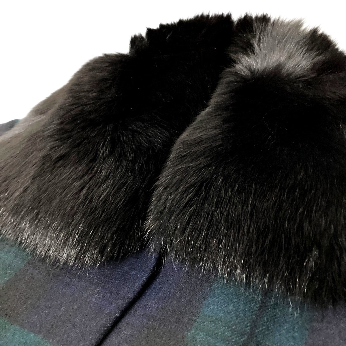 チェックフォックスファー付きロングコート