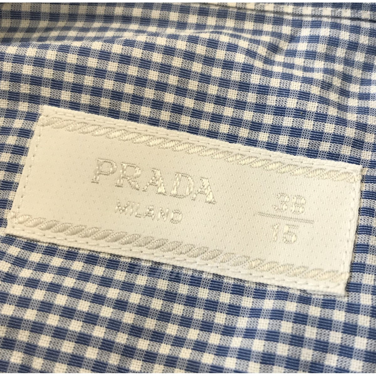 PRADA(プラダ) ギンガムチェックシャツ【値下げ】 ブルー サイズ 15 ...