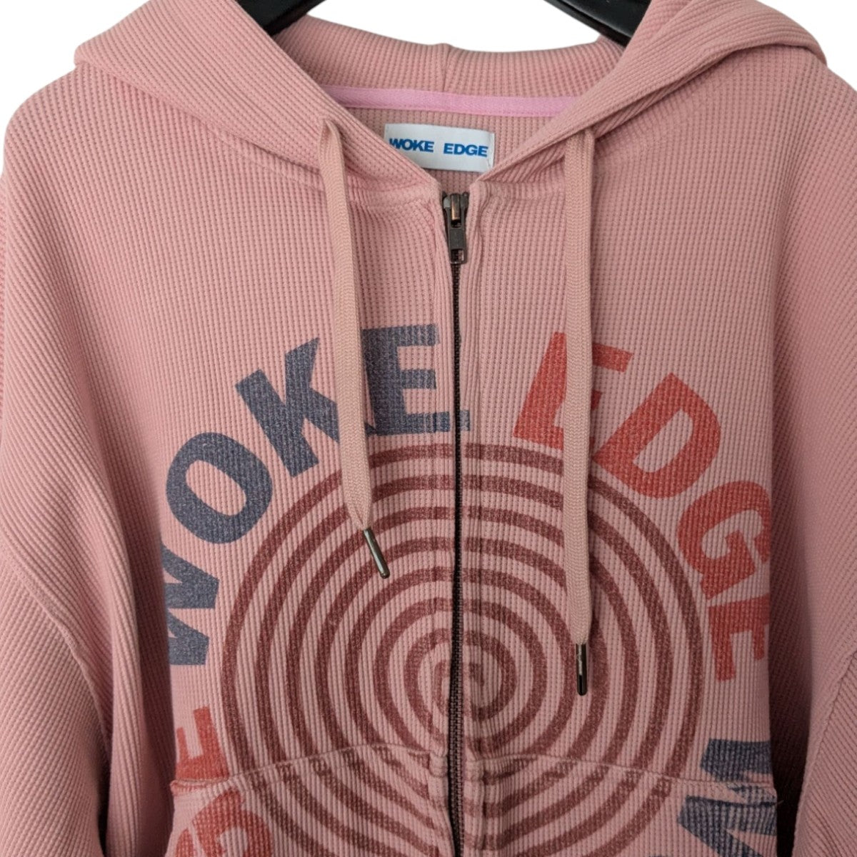WOKE EDGE Washed Thermal Zip HoodieサーマルZIP UPパーカー 古着・中古-3枚目のアイテム画像