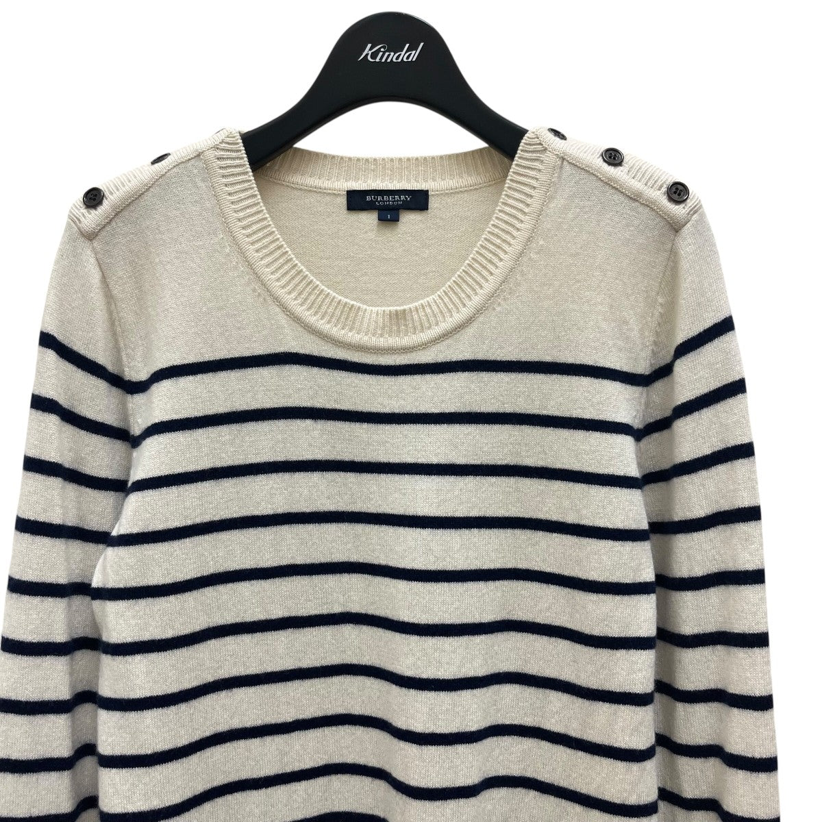 バーバリーロンドン BURBERRY LONDON カシミヤ混ボーダーニット FB302-955-28 ベージュ×ネイビー サイズ：1 BURBERRY LONDON(バーバリーロンドン) カシミヤ混ボーダーニット