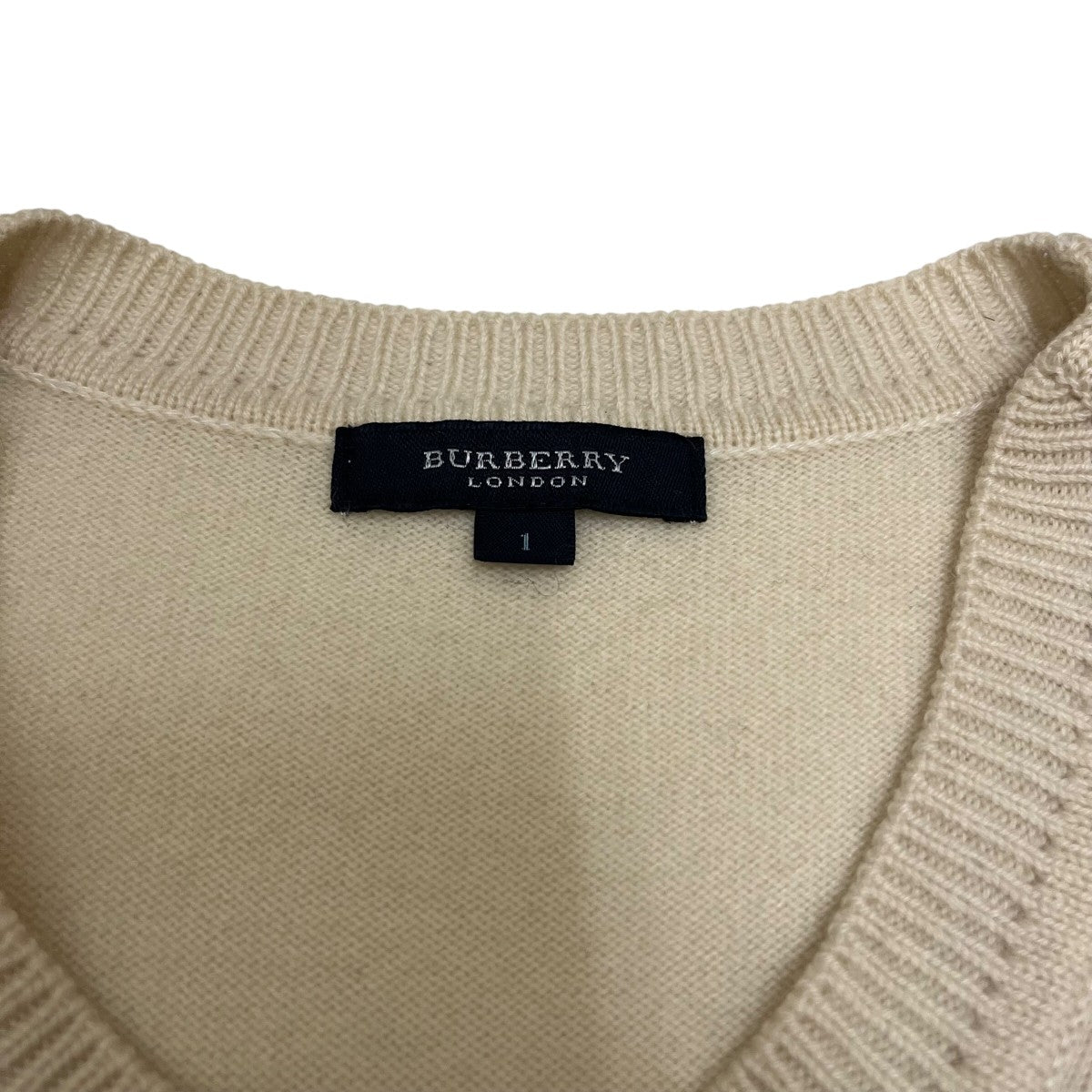 バーバリーロンドン BURBERRY LONDON カシミヤ混ボーダーニット FB302-955-28 ベージュ×ネイビー サイズ：1 BURBERRY LONDON(バーバリーロンドン) カシミヤ混ボーダーニット