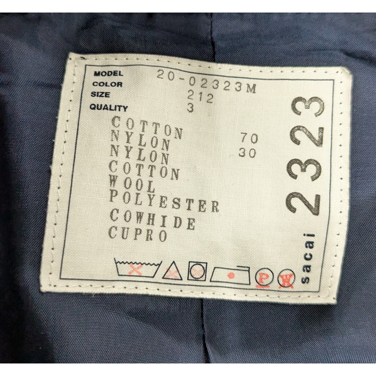 sacai(サカイ) 20AW パネルダブルコート 20-02323M ネイビー