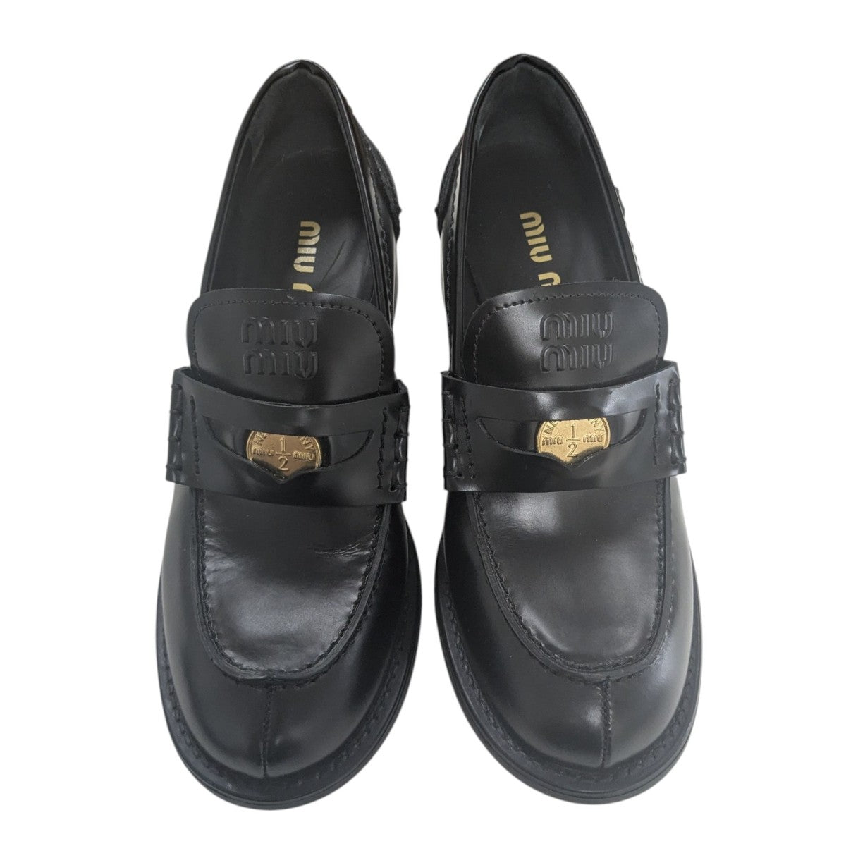 美品 miu miu 37 1/2 24.5 ローファー ネイビー/XC51 美品 miu miu 37 1/2 24.5 ローファー ネイビー/XC51 - メルカリ