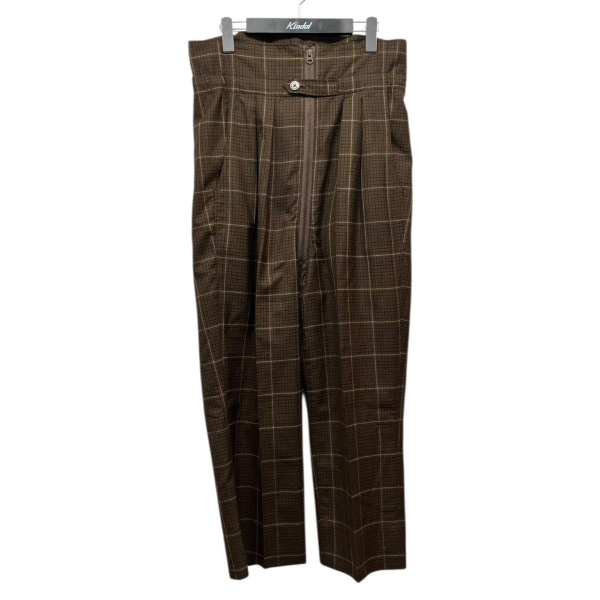 19AWFox Brothers Wool Block Checkセンタージップチェックパンツ
