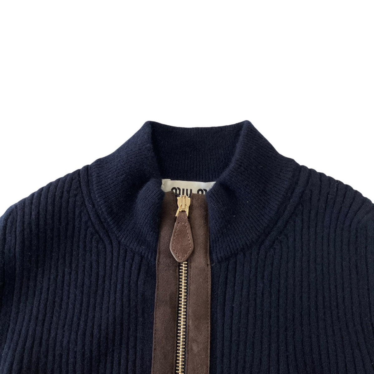 カシミアxレザー ジッパーカーディガンMMF992 S000 1747