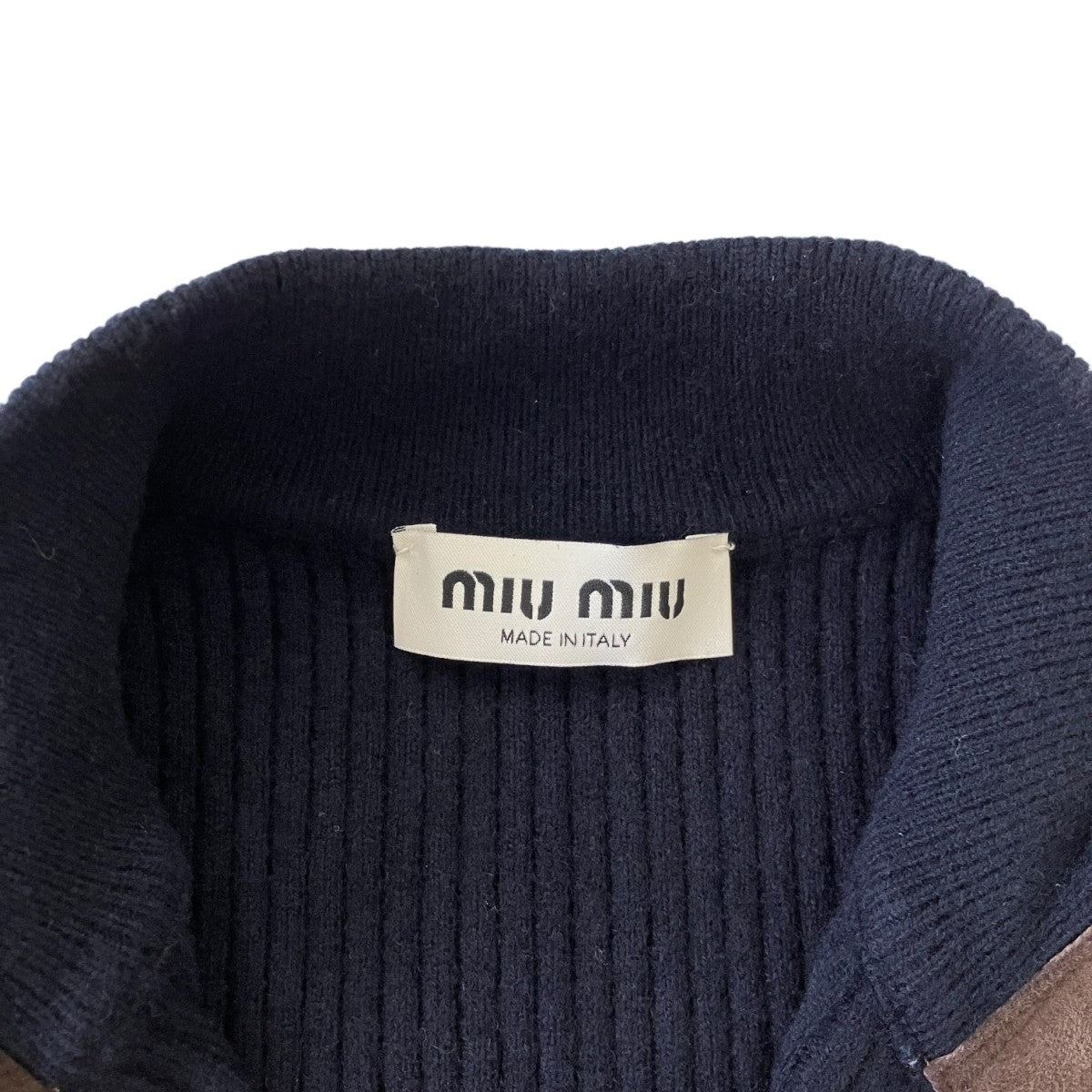 カシミアxレザー ジッパーカーディガンMMF992 S000 1747