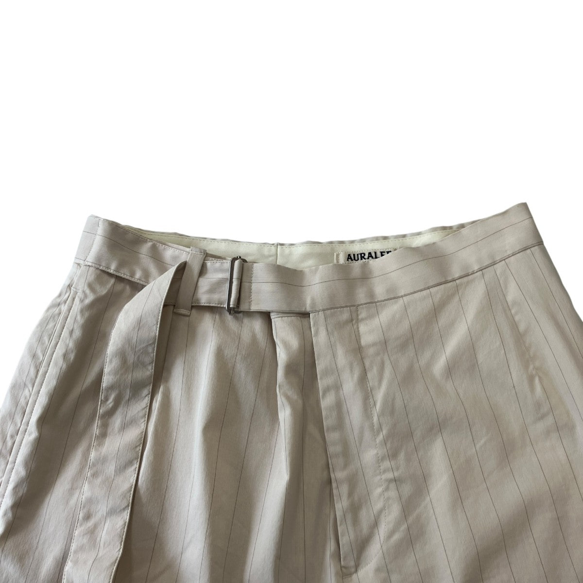 21SS 「FINX NYLON STRETCH WIDE SLACKS」 ストライプベルテッドパンツ A21SP02FN