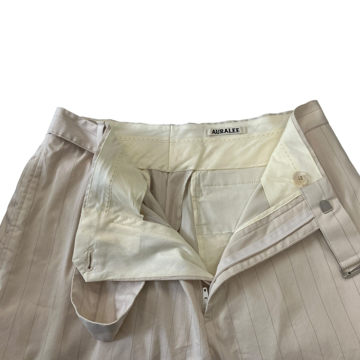 21SS 「FINX NYLON STRETCH WIDE SLACKS」 ストライプベルテッドパンツ A21SP02FN