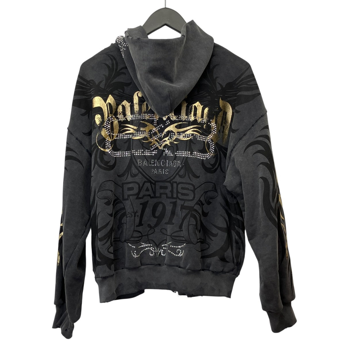 25SSTACKY GOLD REGULAR ZIP-UP HOODIEダメージ加工 ラインストーンダブルジップパーカー803264 TRVR6