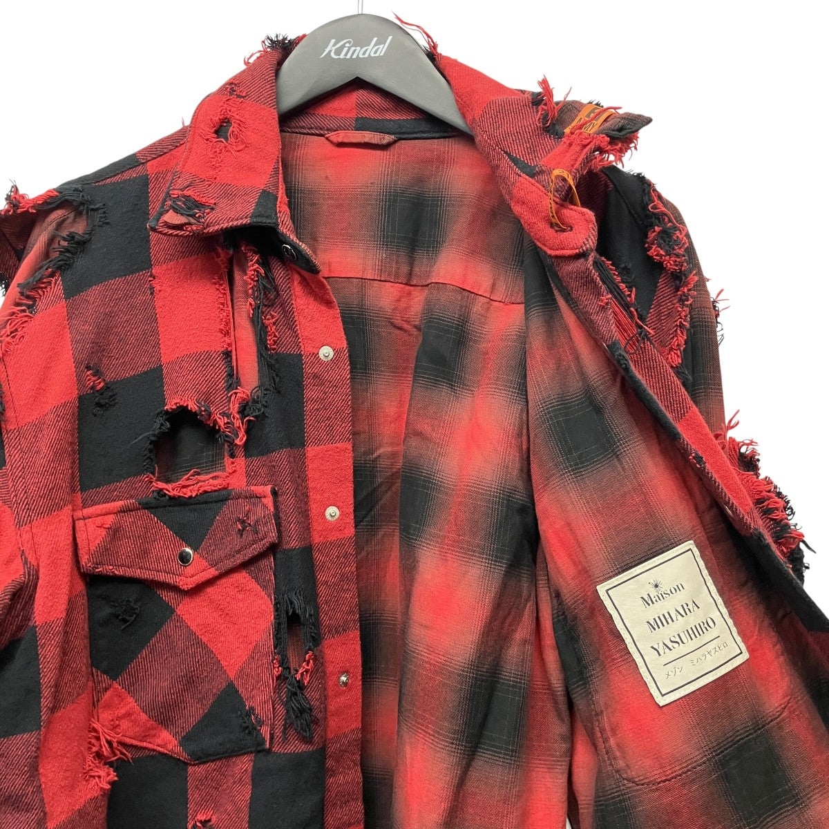 Maison MIHARA YASUHIRO 21AWBroken Layered Check Shirtダメージ加工チェックシャツジャケットA07SH072 古着・中古-6枚目のアイテム画像