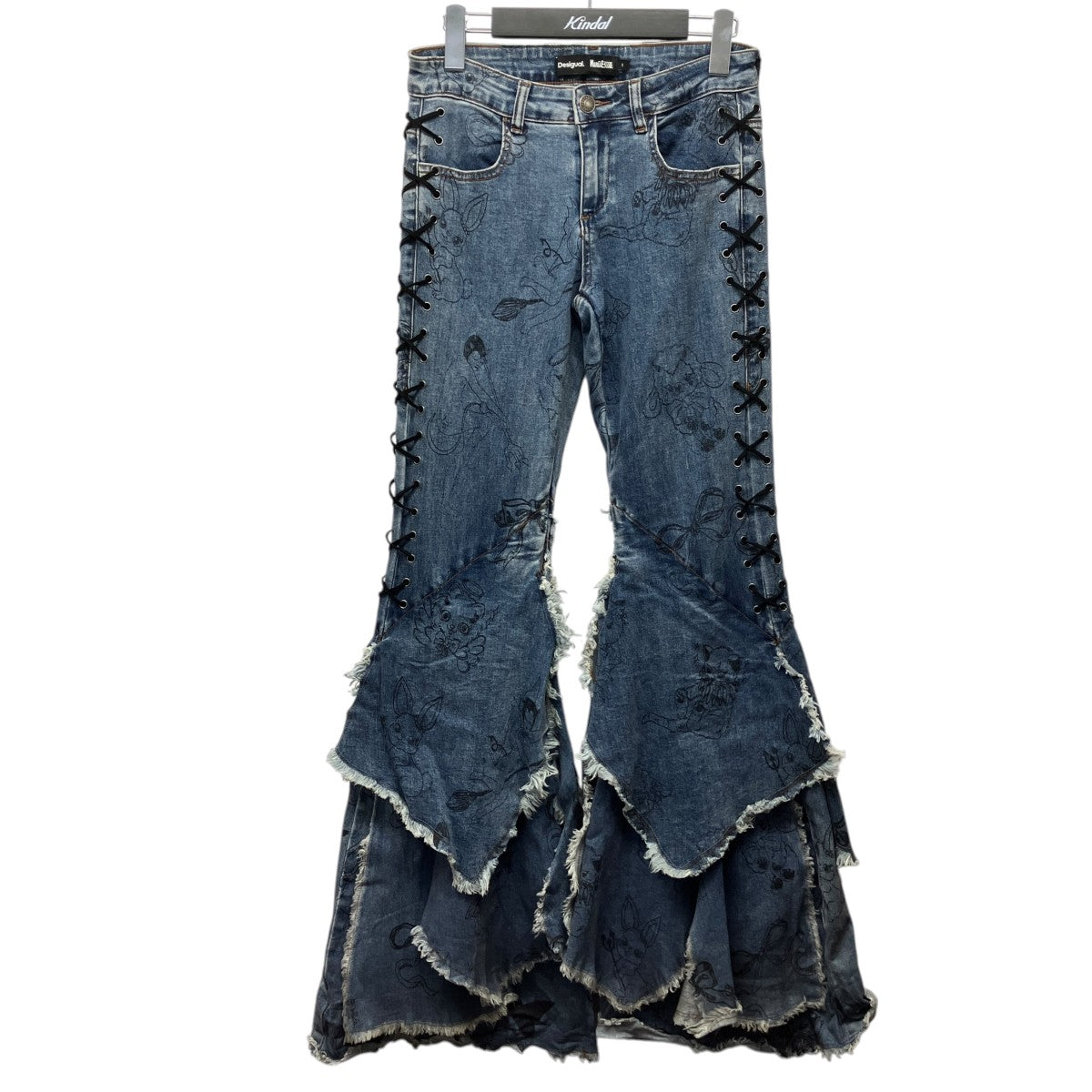 Desigual×Maria Escote プリントフリルデニムパンツ24WWDDA3 古着・中古-1枚目のアイテム画像