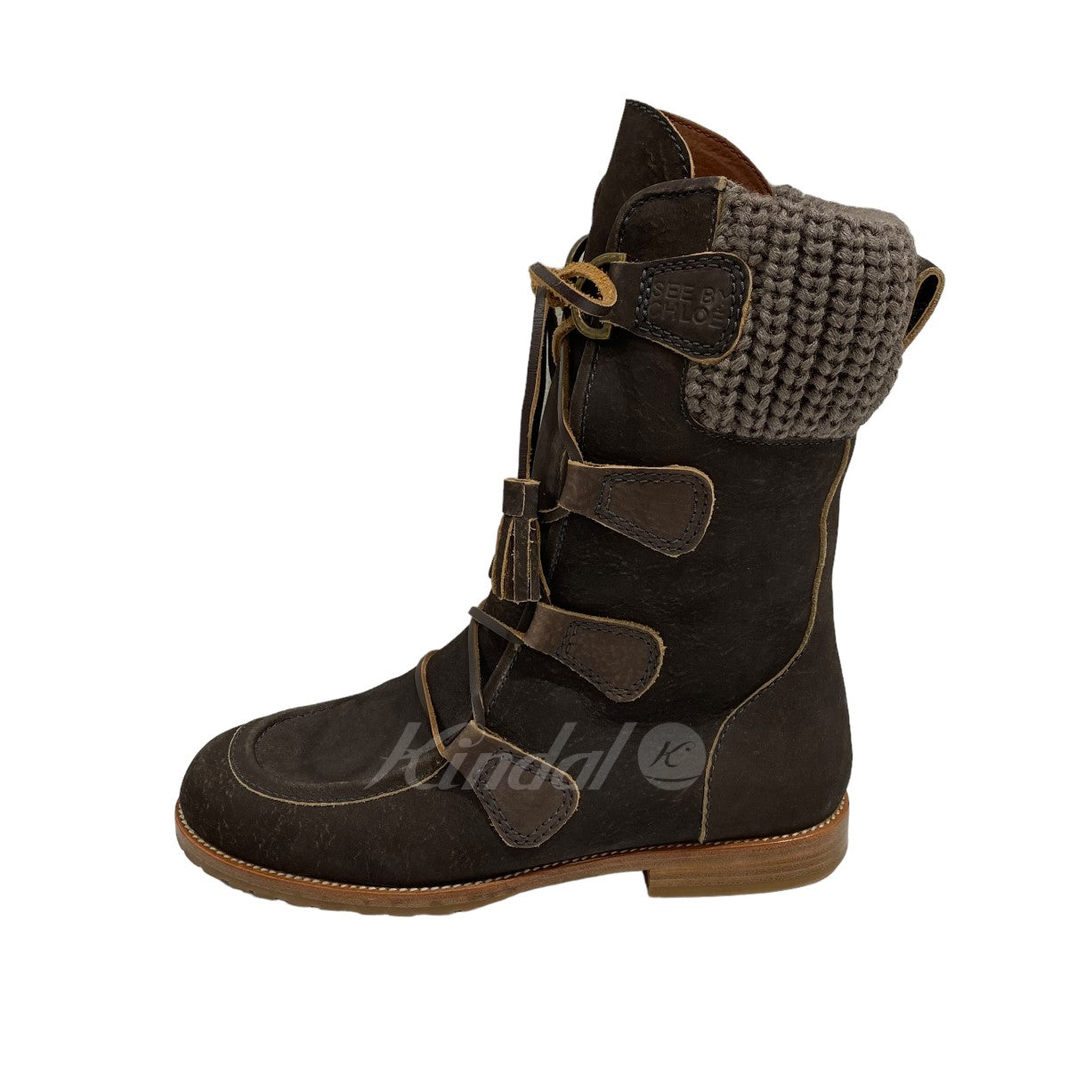 SEE BY CHLOE タッセルシューレース ニット切替レースアップブーツ 古着・中古-2枚目のアイテム画像