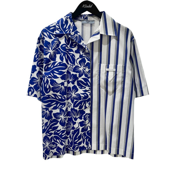 PRADA(プラダ) 切替デザイン半袖シャツP433B0 P433B0 ホワイト×ブルー