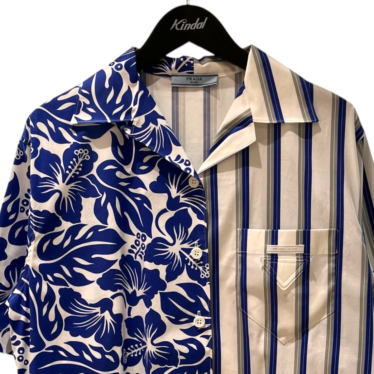 PRADA(プラダ) 切替デザイン半袖シャツP433B0 P433B0 ホワイト×ブルー
