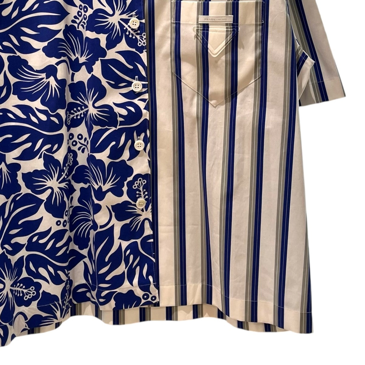 PRADA(プラダ) 切替デザイン半袖シャツP433B0 P433B0 ホワイト×ブルー