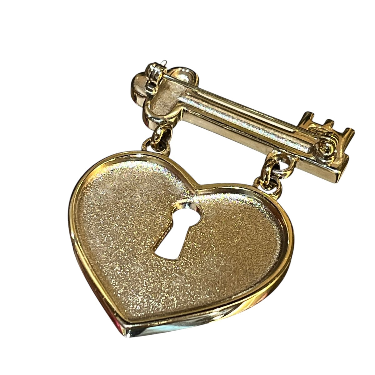 CHANEL 02P ラインストーンハートロックブローチ 古着・中古-2枚目のアイテム画像