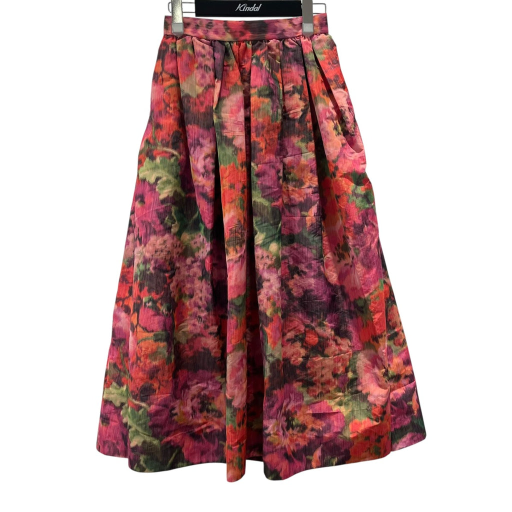 ドゥロワー フラワープリントプリーツスカート 花柄 シルク 定価15万  