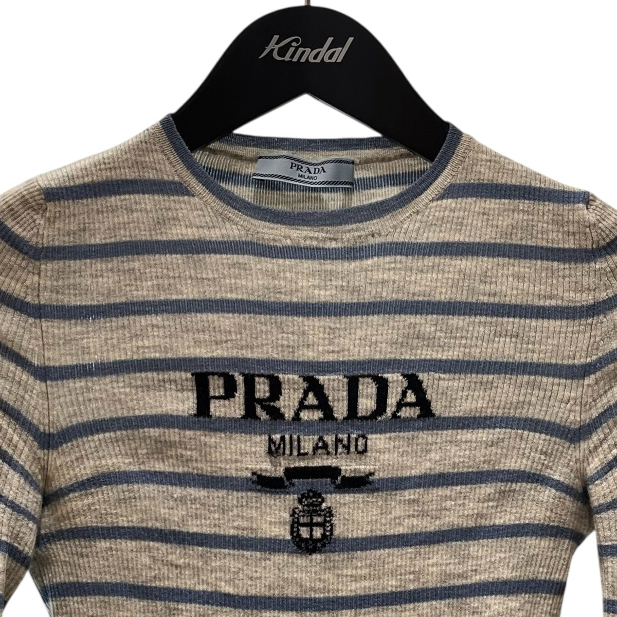 PRADA(プラダ) ボーダーロゴ半袖ニットP24V1G P24V1G グレー