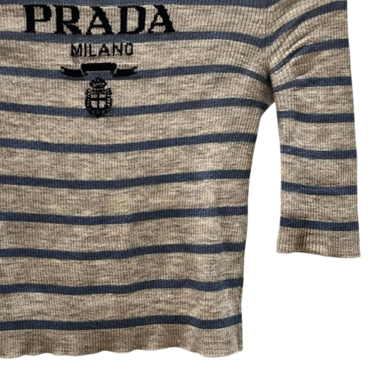 PRADA(プラダ) ボーダーロゴ半袖ニットP24V1G P24V1G グレー