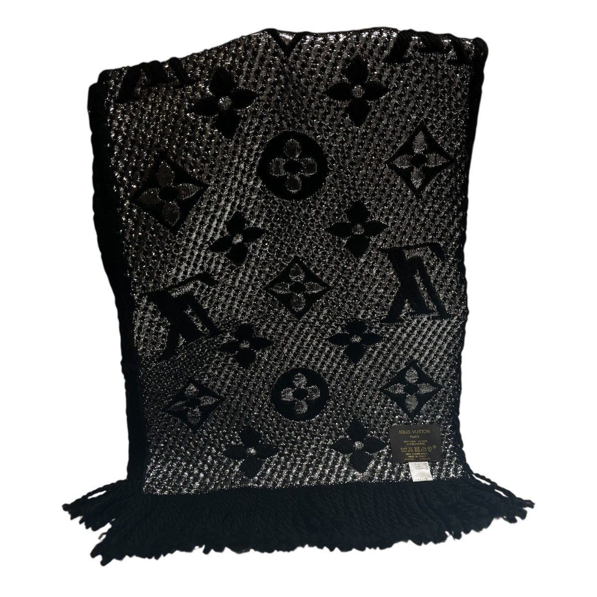 Louis Vuitton ブラック ロゴ マフラー 美品 LOUIS VUITTON ルイヴィトン マフラー ダミエ LVロゴ 黒