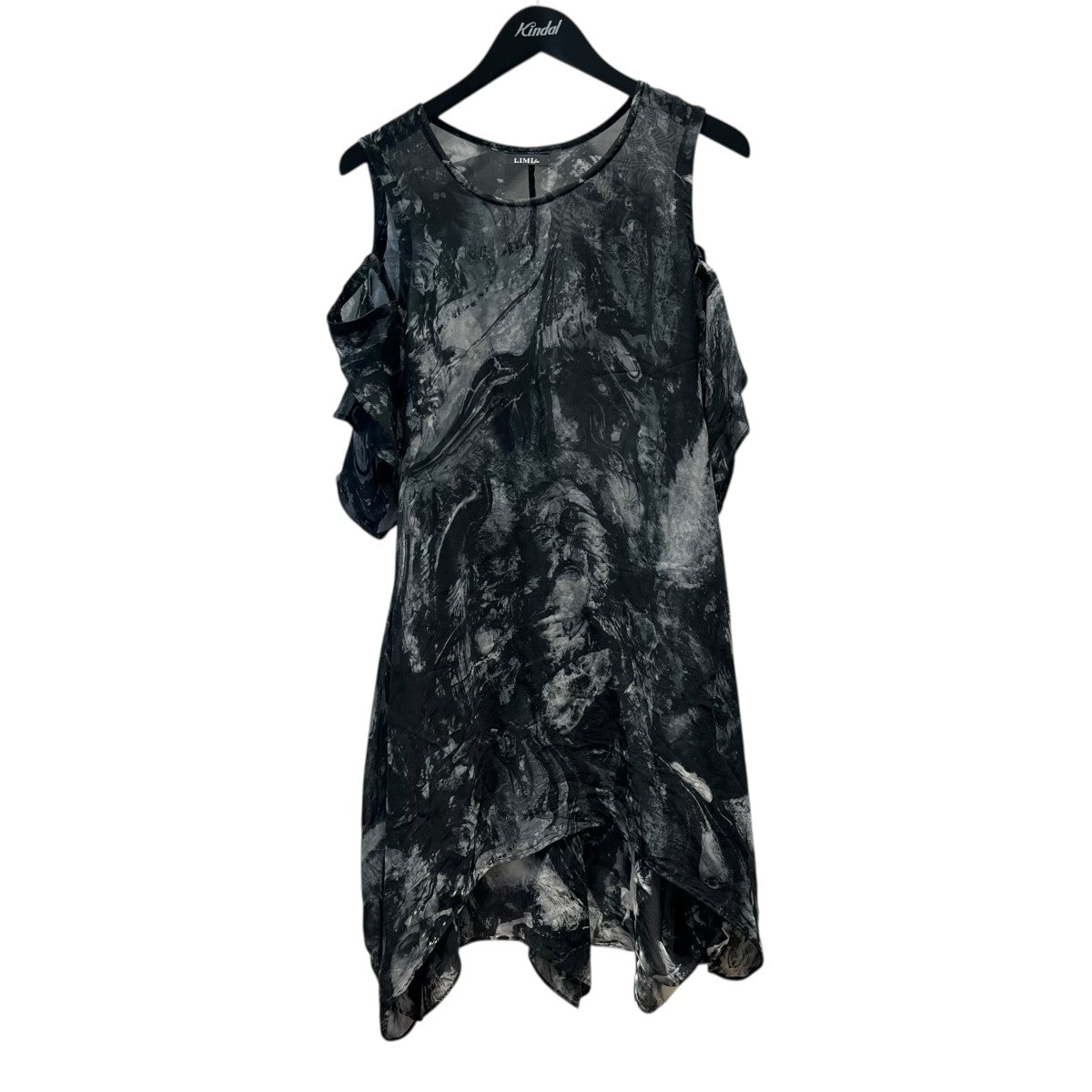 25SSCOLLAGE PRINT OPEN SHOULDER BLOUSEマーブルコールドショルダードレスLP-B02-207-1