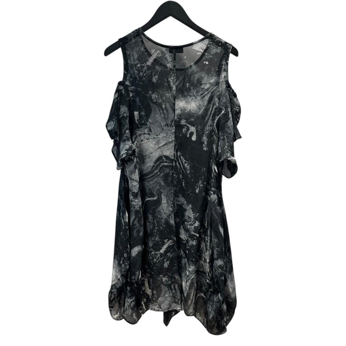 25SSCOLLAGE PRINT OPEN SHOULDER BLOUSEマーブルコールドショルダードレスLP-B02-207-1