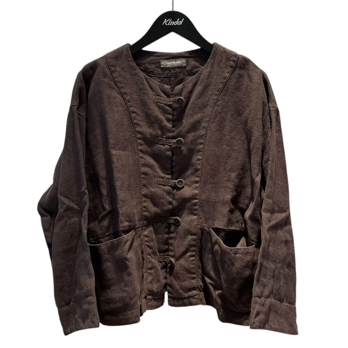 nest Robe 01253-1099 ヘビーリネンノーカラージャケット 古着・中古-1枚目のアイテム画像