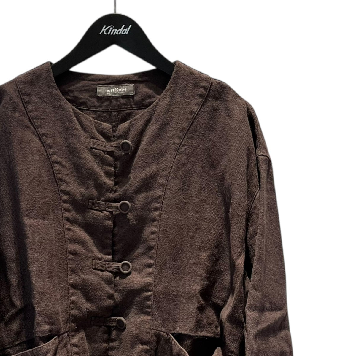 nest Robe 01253-1099 ヘビーリネンノーカラージャケット 古着・中古-3枚目のアイテム画像
