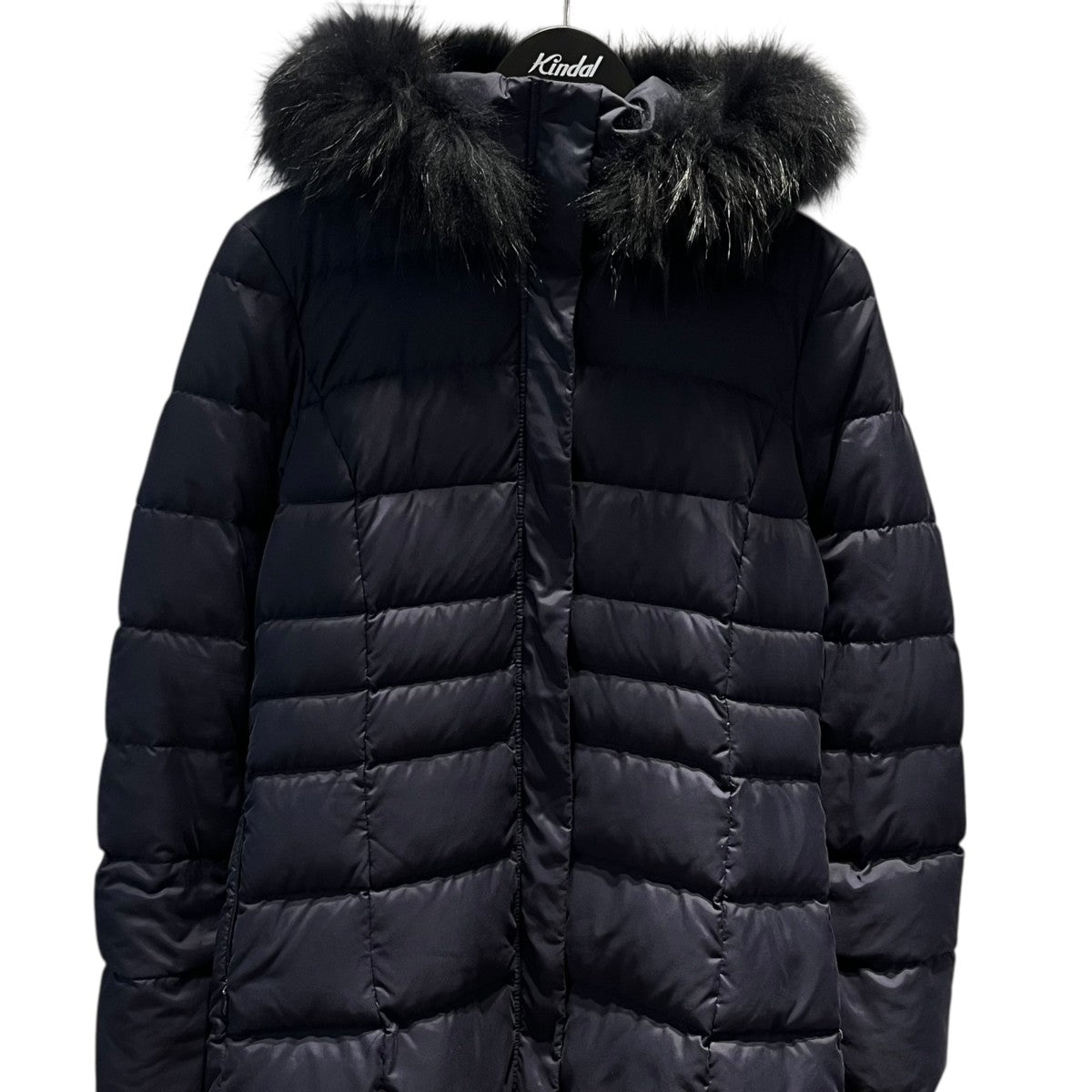 美品 INDIVI フーデッドファーダウンコート ネイビー 38 M 極美品・38✨インディヴィ 3way フォックス ファー ロング ダウン