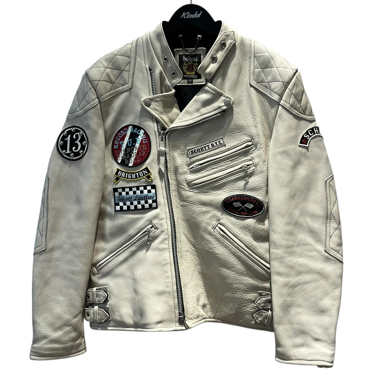 Schott スカルスタッズキルテッドパッドライダースワッペンレザーライダースジャケット3191040 古着・中古-1枚目のアイテム画像