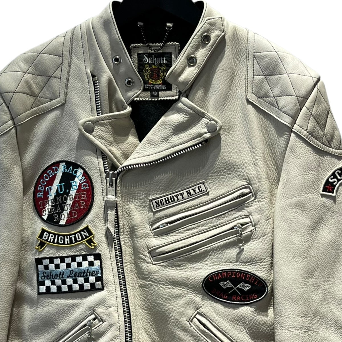 Schott スカルスタッズキルテッドパッドライダースワッペンレザーライダースジャケット3191040 古着・中古-3枚目のアイテム画像