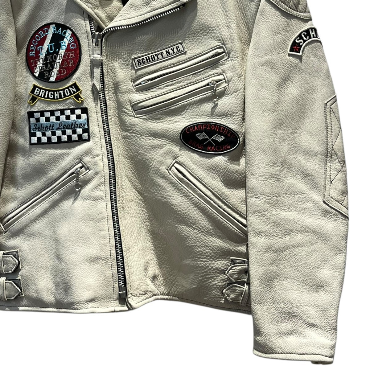Schott スカルスタッズキルテッドパッドライダースワッペンレザーライダースジャケット3191040 古着・中古-4枚目のアイテム画像