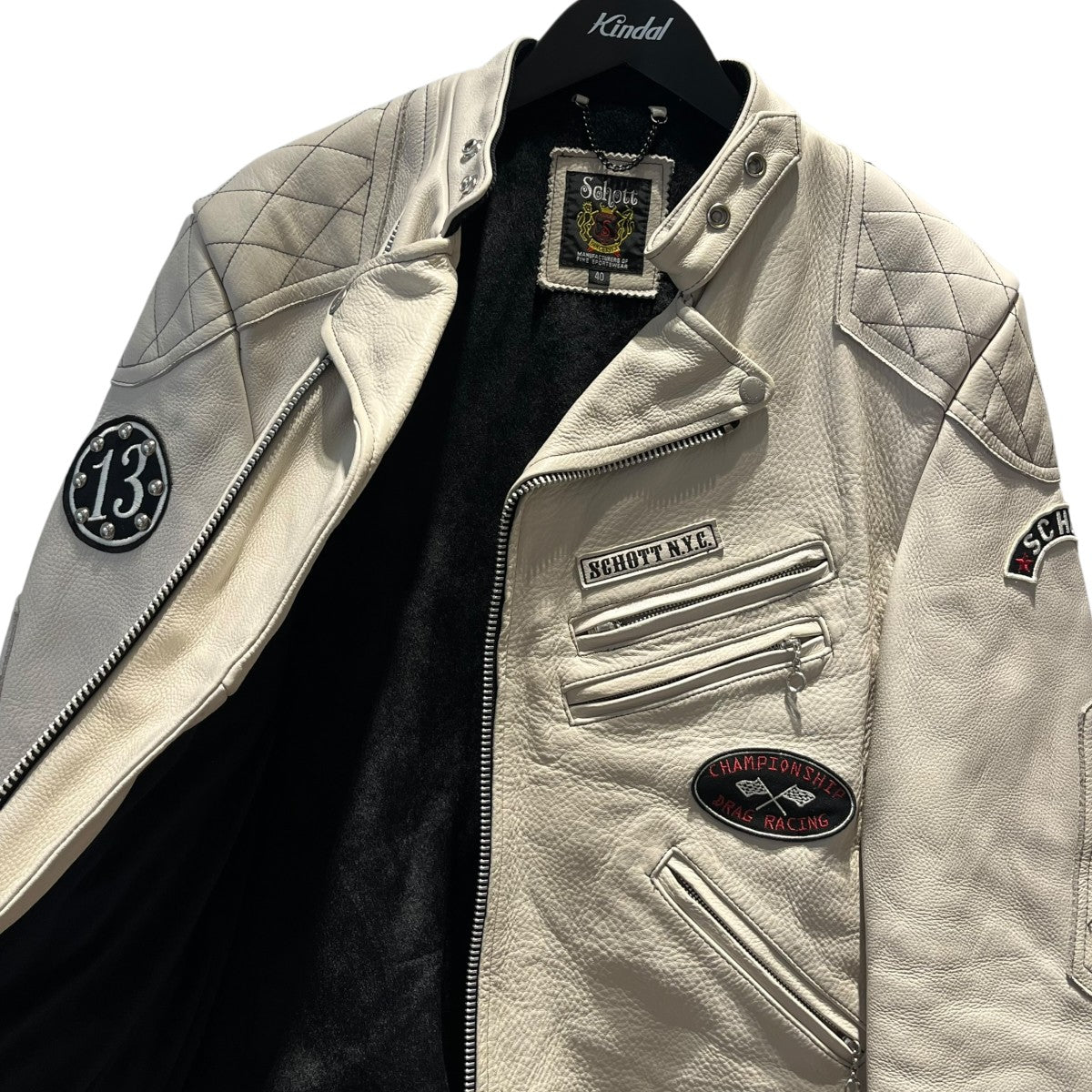 Schott スカルスタッズキルテッドパッドライダースワッペンレザーライダースジャケット3191040 古着・中古-5枚目のアイテム画像