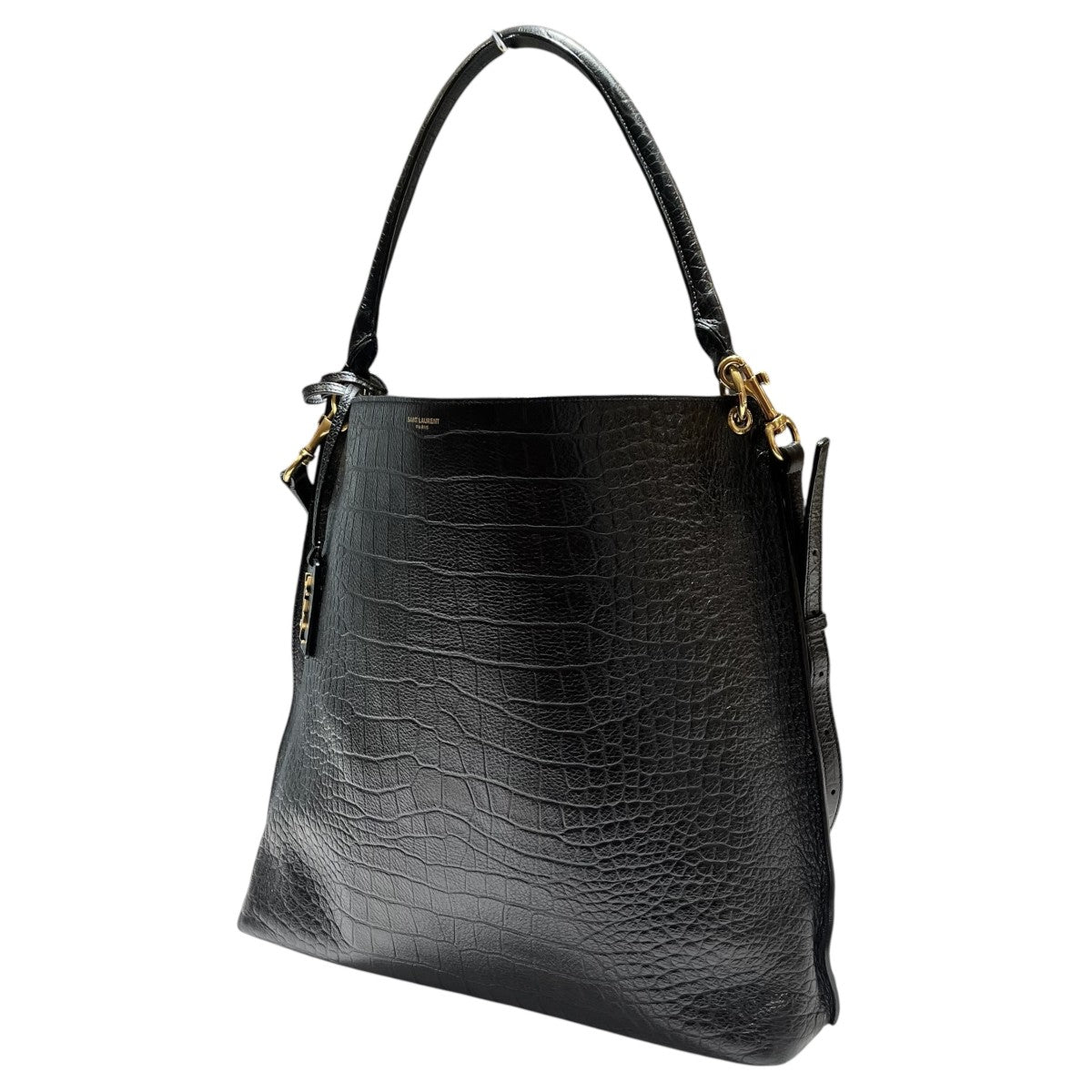 クロコ型押レザー YSLロゴワンショルダーバッグ635266