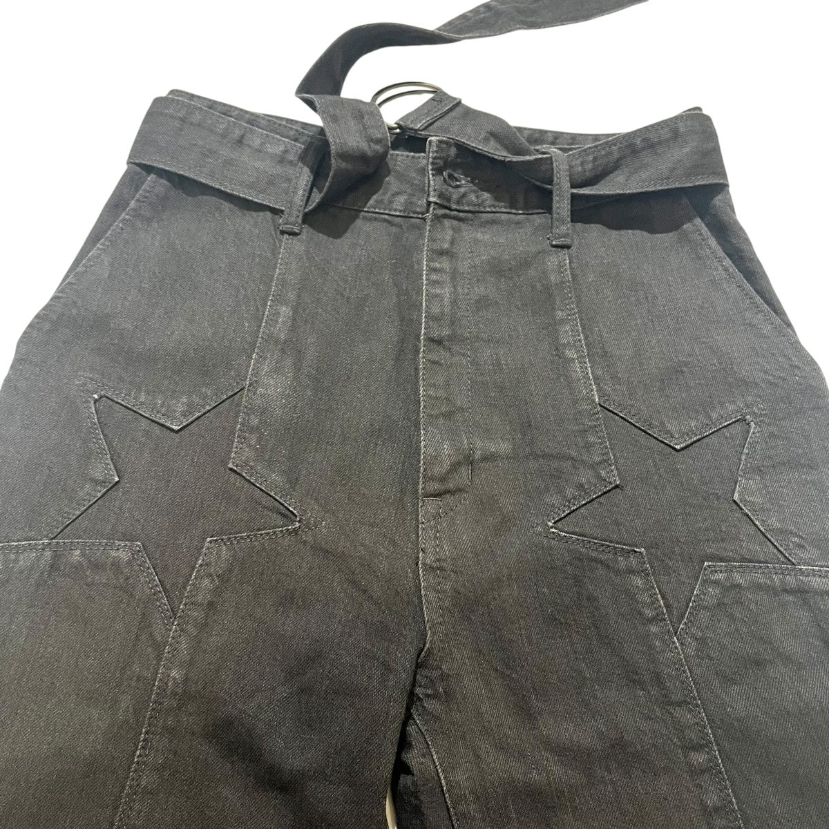 ベルト付 スターデザインワイドデニムパンツ01201AP09
