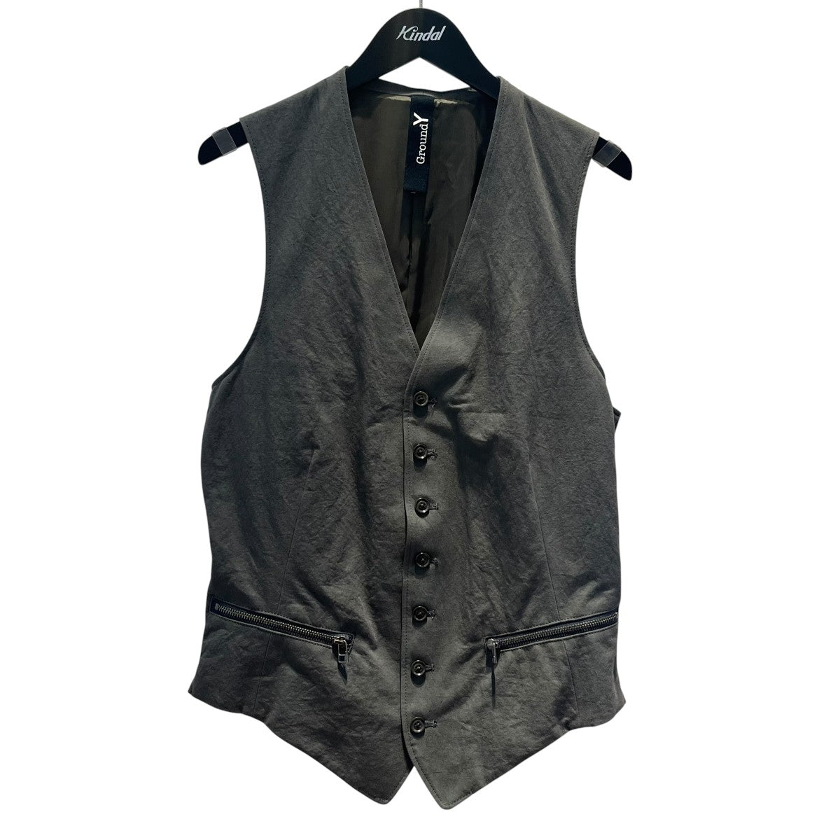 GROUND Y COTTON ZAZA CROSS WA ZIPPER POCKET VESTベストGO-V01-004 古着・中古-1枚目のアイテム画像