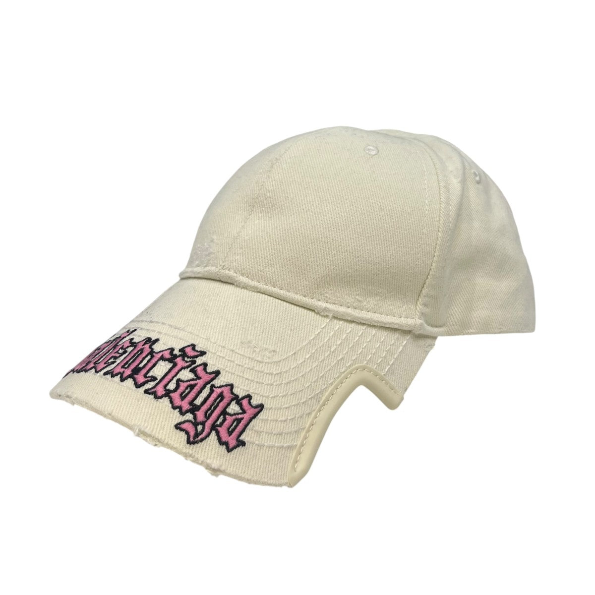 BALENCIAGA ロゴ刺繍 ダメージ加工ブラックレタースクリプトキャップ834914 古着・中古-1枚目のアイテム画像