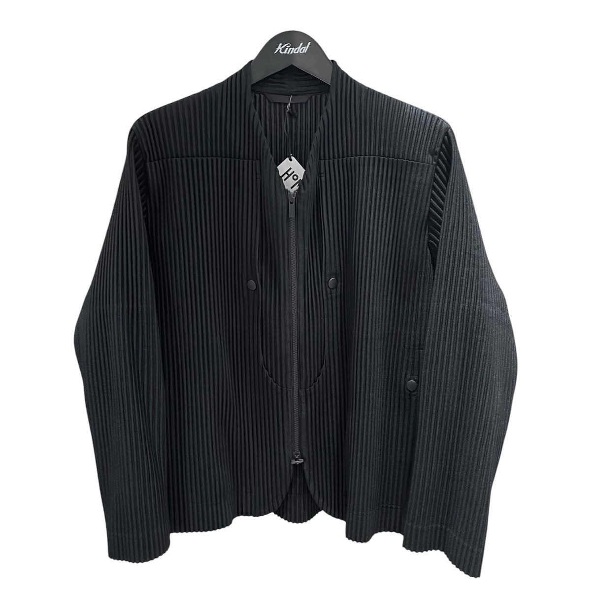 HOMME PLISSE ISSEY MIYAKE プリーツノーカラージップジャケットHP53JC300 QUARRY 古着・中古-1枚目のアイテム画像