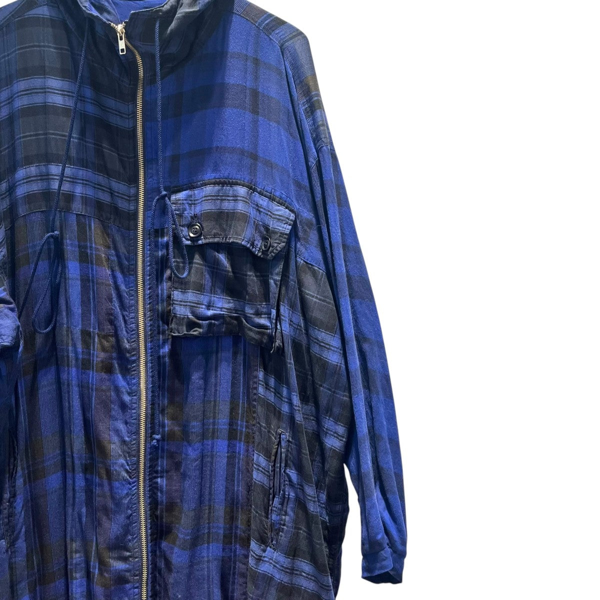 Y’s 21AW PLAID COAT DRESSチェック柄フーデッドシャツワンピースYX-D03-800 古着・中古-3枚目のアイテム画像