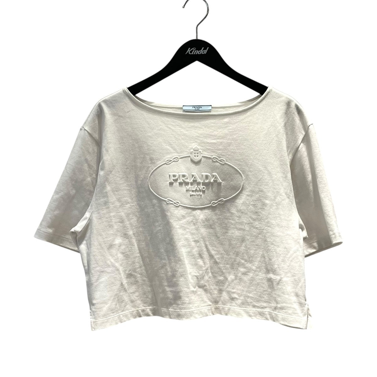 PRADA オーバルロゴボートネッククロップド丈Tシャツ3546B 古着・中古-1枚目のアイテム画像
