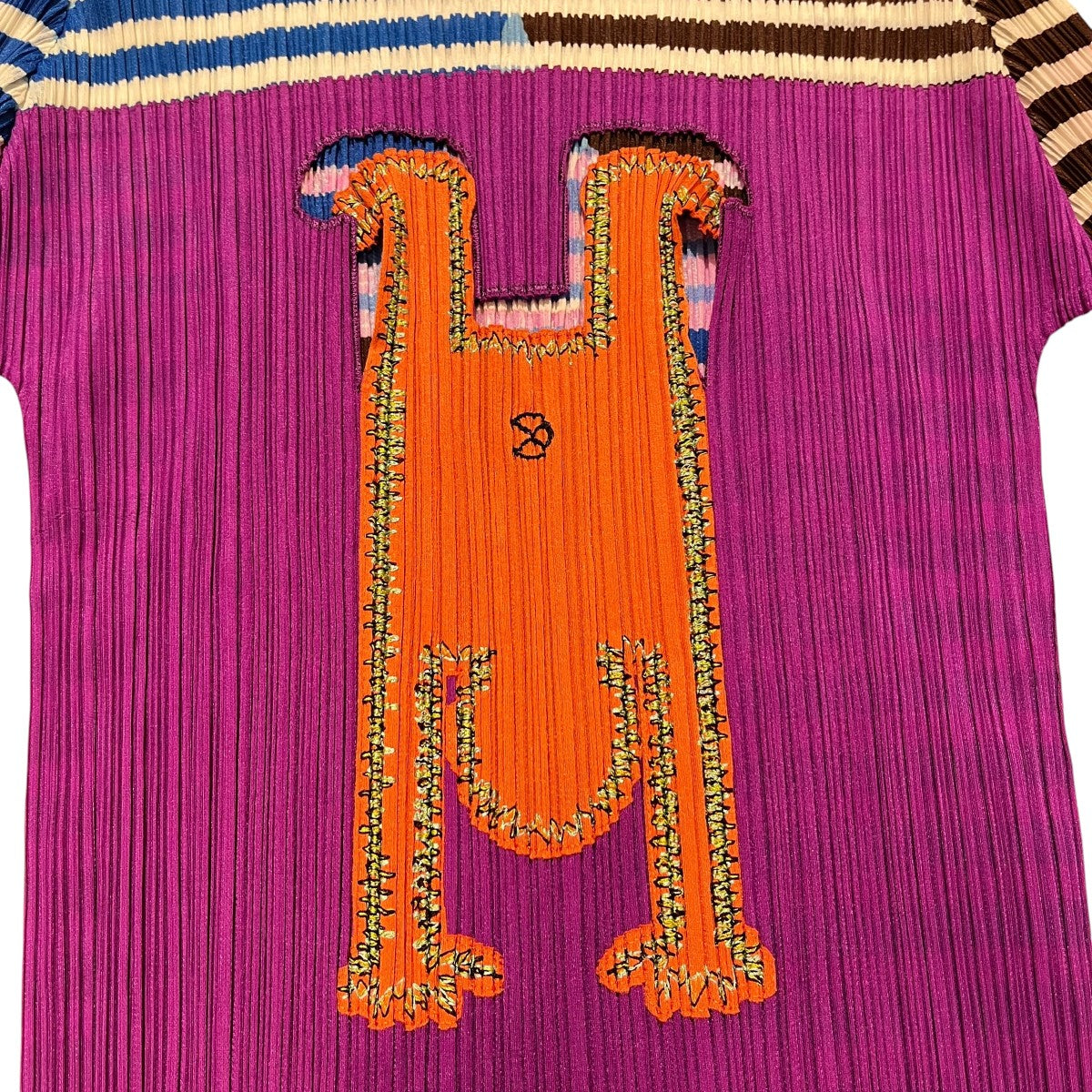 PLEATS PLEASE 総柄 フリンジボトルネックプリーツカットソーPP71-JK573 古着・中古-3枚目のアイテム画像