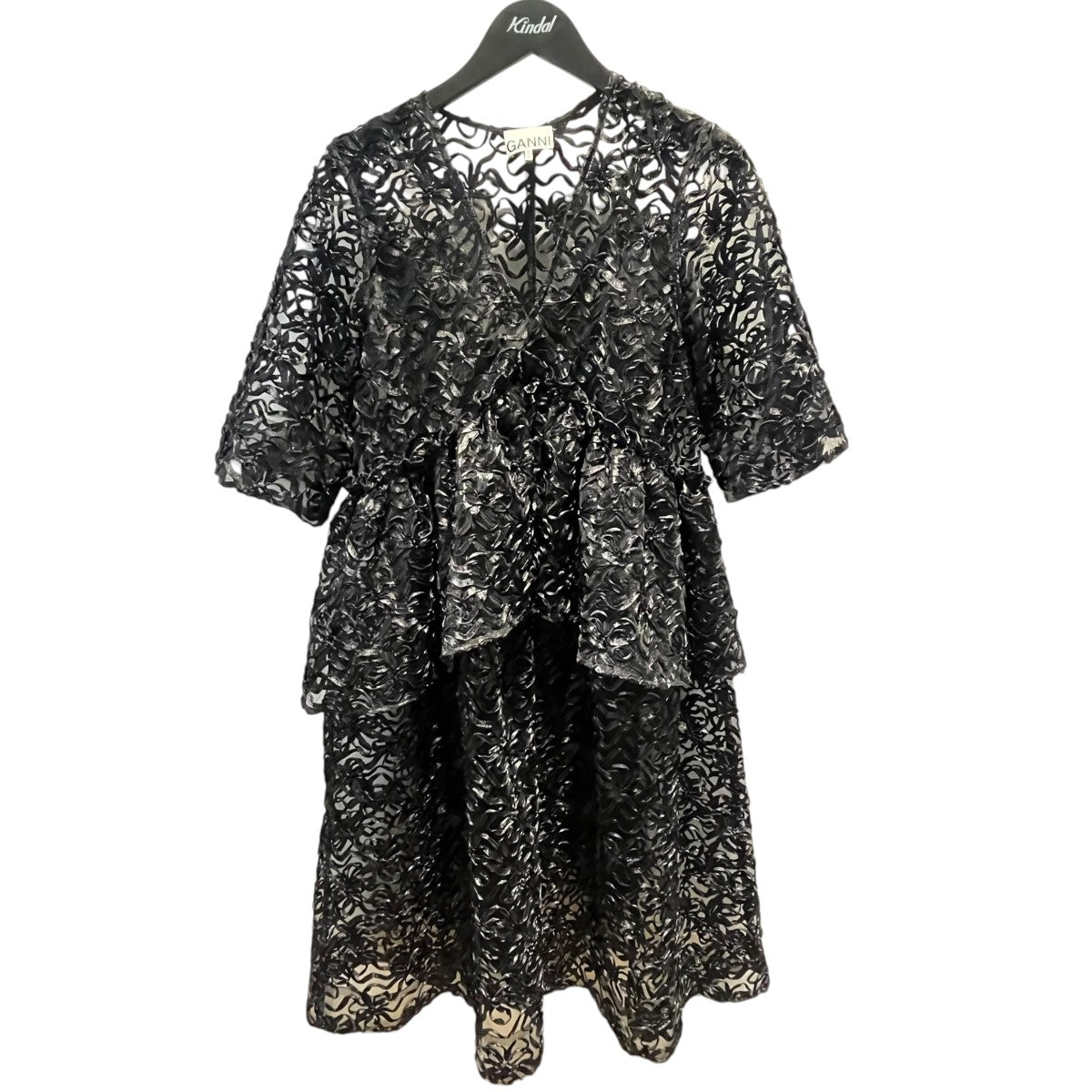 RIBBON TULLE FLOUNCEMIDI DRESS半袖レースワンピース6738