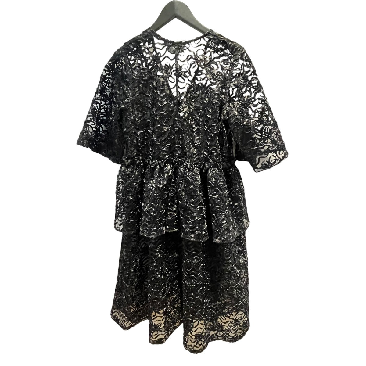 RIBBON TULLE FLOUNCEMIDI DRESS半袖レースワンピース6738