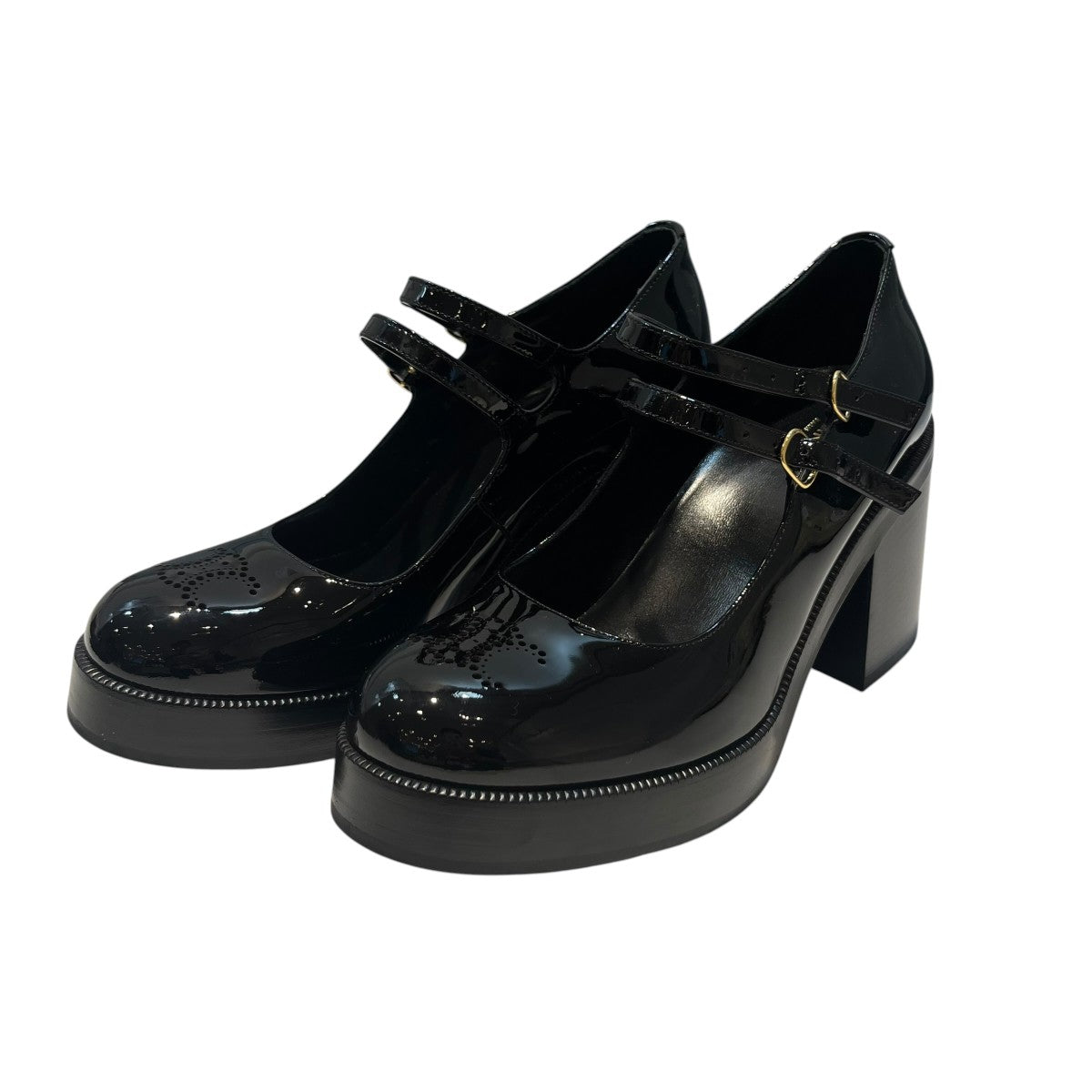 CELINE ダブルストラップチャンキーヒールパンプス360734582 古着・中古-1枚目のアイテム画像