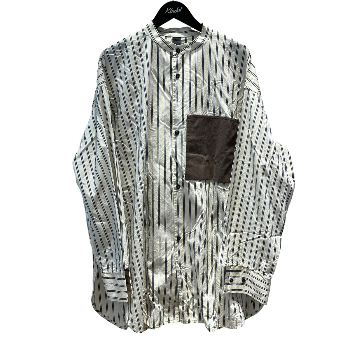 HIS SHIRTストライプノーカラーシャツ