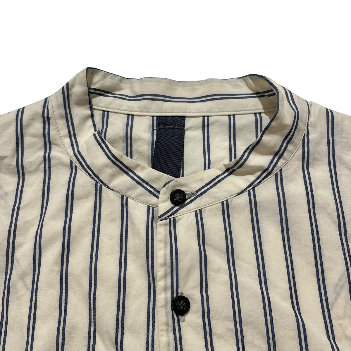 HIS SHIRTストライプノーカラーシャツ