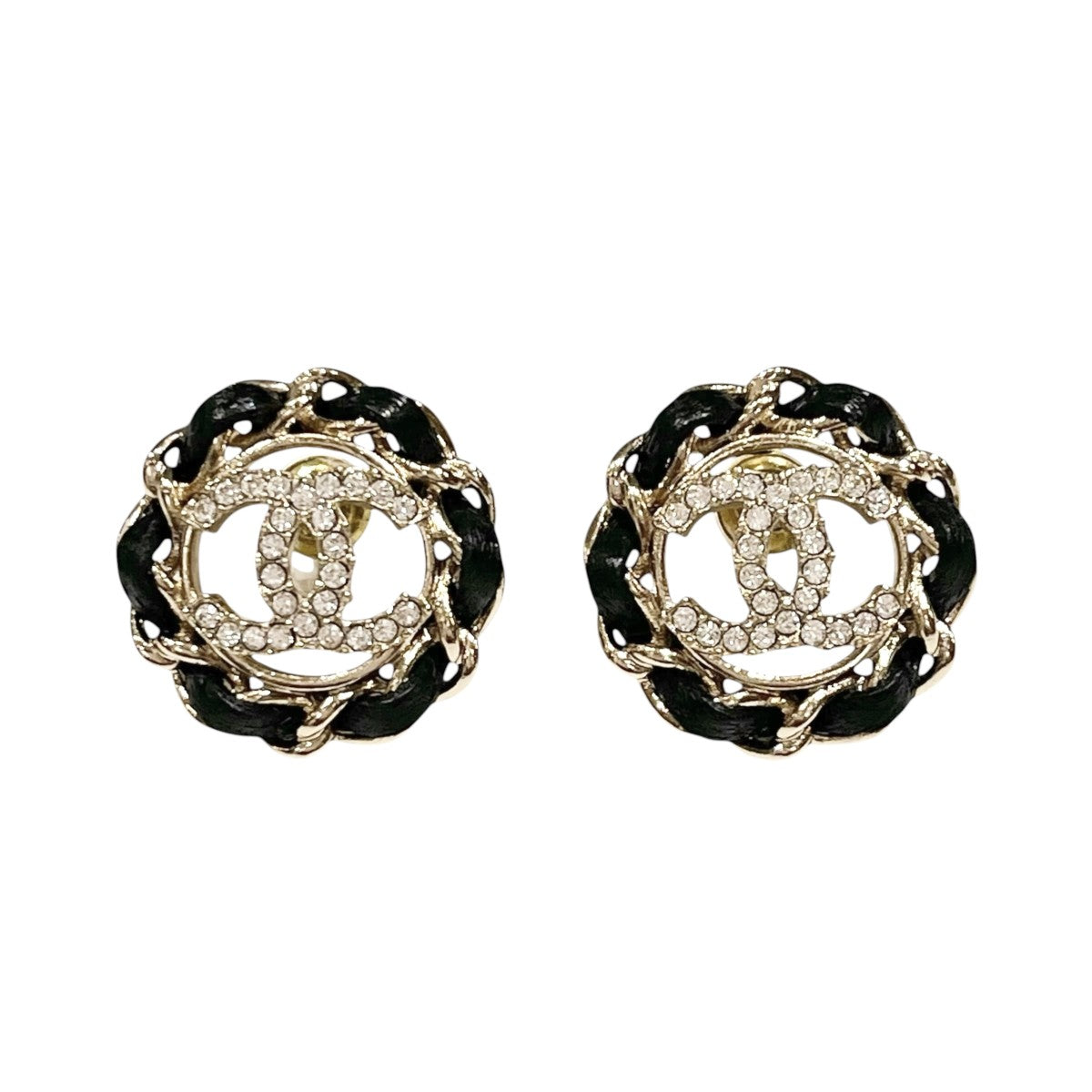 CHANEL ココマーク・ラインストーン チェーントリミング ピアス AB8297 古着・中古-1枚目のアイテム画像