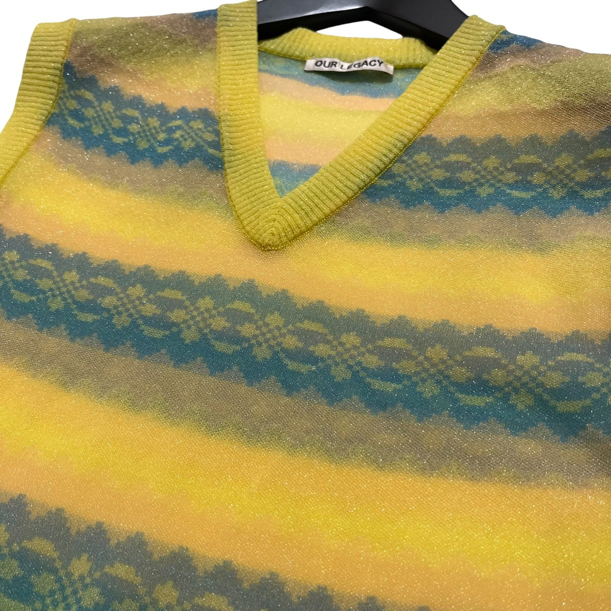OUR LEGACY KIA KNITTED VESTフェアアイル柄VネックシアーニットベストM4213 古着・中古-3枚目のアイテム画像